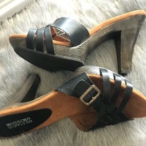 Black Strappy Sandals with faux wood heel